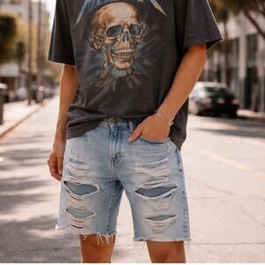 American Eagle Ripped Denim Shorts Mens 32 Distressed Cut Off Y2K Skater Grunge